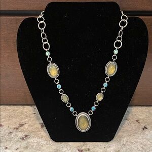 Elegant Antique Silver and Light Green Gemstone Necklace